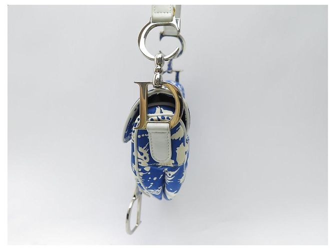BORSA A MANO CHRISTIAN DIOR SADDLE TESSUTO FLORALE GALLIANO BLU - vista 3