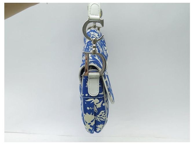 BORSA A MANO CHRISTIAN DIOR SADDLE TESSUTO FLORALE GALLIANO BLU - vista 4