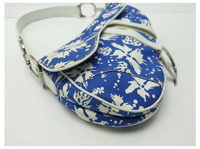 BORSA A MANO CHRISTIAN DIOR SADDLE TESSUTO FLORALE GALLIANO BLU - vista 5
