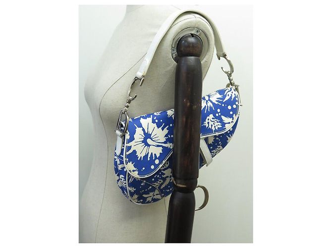 BORSA A MANO CHRISTIAN DIOR SADDLE TESSUTO FLORALE GALLIANO BLU - vista 6