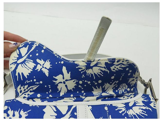 BORSA A MANO CHRISTIAN DIOR SADDLE TESSUTO FLORALE GALLIANO BLU - vista 7