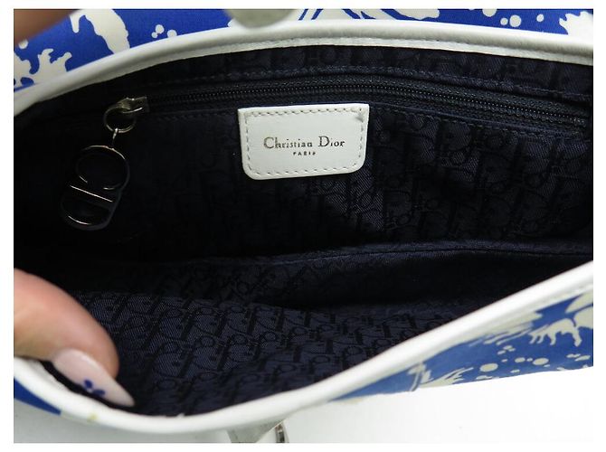 BORSA A MANO CHRISTIAN DIOR SADDLE TESSUTO FLORALE GALLIANO BLU - vista 8