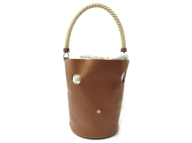 Hermès BORSA A MANO HERMES SEAU MANGEOIRE IN PELLE D'ORO GULLIVER Marrone - vista 2