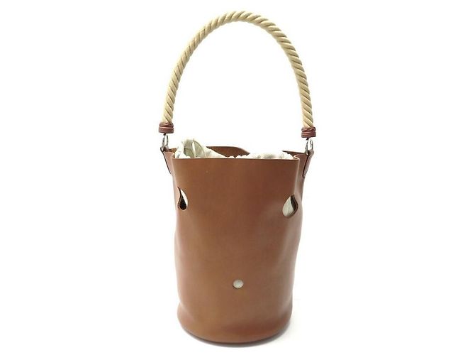 Hermès BORSA A MANO HERMES SEAU MANGEOIRE IN PELLE D'ORO GULLIVER Marrone - vista 3