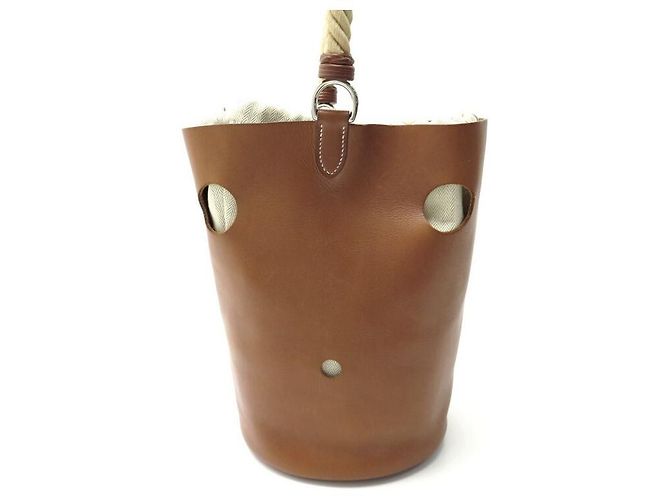 Hermès BORSA A MANO HERMES SEAU MANGEOIRE IN PELLE D'ORO GULLIVER Marrone - vista 5