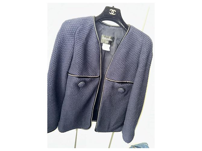 Abrigo Chanel de lana azul marino - vista 2