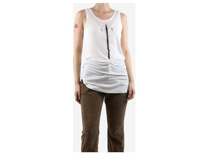 Ann Demeulemeester Top sin mangas de canalé blanco con estampado - talla UK 12 - vista 3