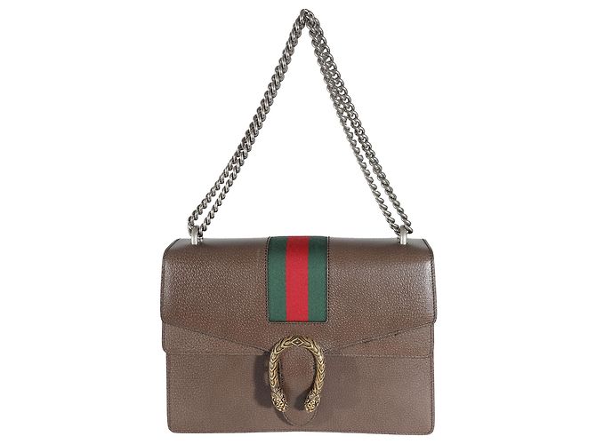 Gucci Marrone Pelle Testurizzata di Vitello Web Medio Dionysus - vista 12