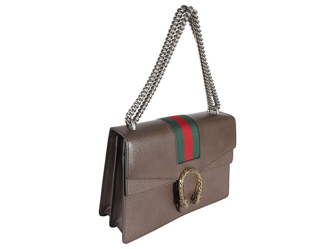 Gucci Marrone Pelle Testurizzata di Vitello Web Medio Dionysus - vista 4
