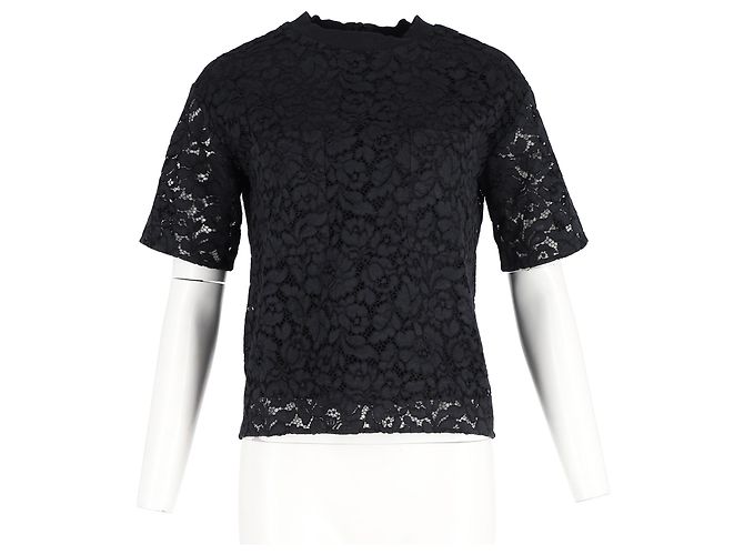 Top in pizzo a maniche corte Joseph in poliestere nero - vista 4