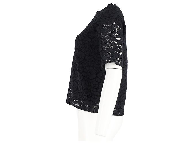 Top in pizzo a maniche corte Joseph in poliestere nero - vista 5