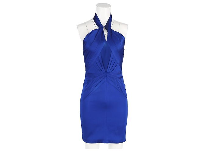 Vestido Mini Halter Zac Posen en Satén Azul - vista 4