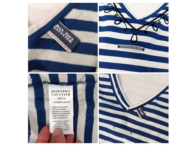 Camiseta Jean Paul Gaultier com listras brancas e azuis Branco Azul - vista 11