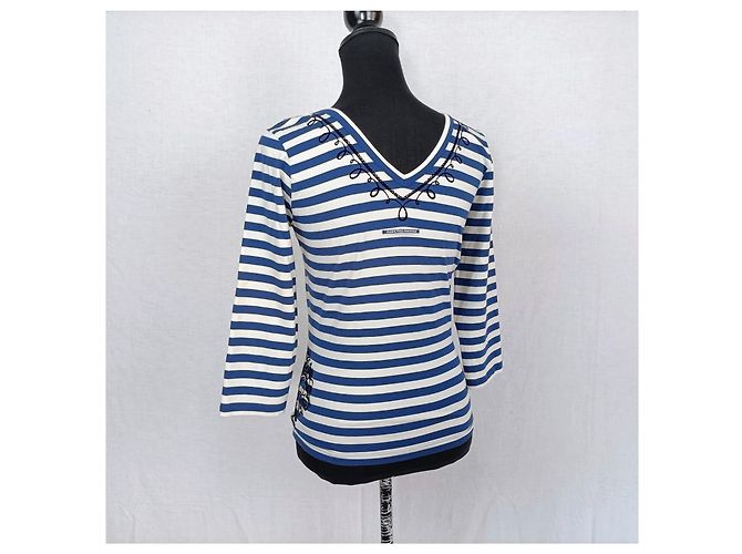 Camiseta Jean Paul Gaultier com listras brancas e azuis Branco Azul - vista 2