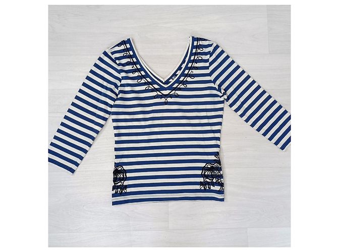 Camiseta Jean Paul Gaultier com listras brancas e azuis Branco Azul - vista 4