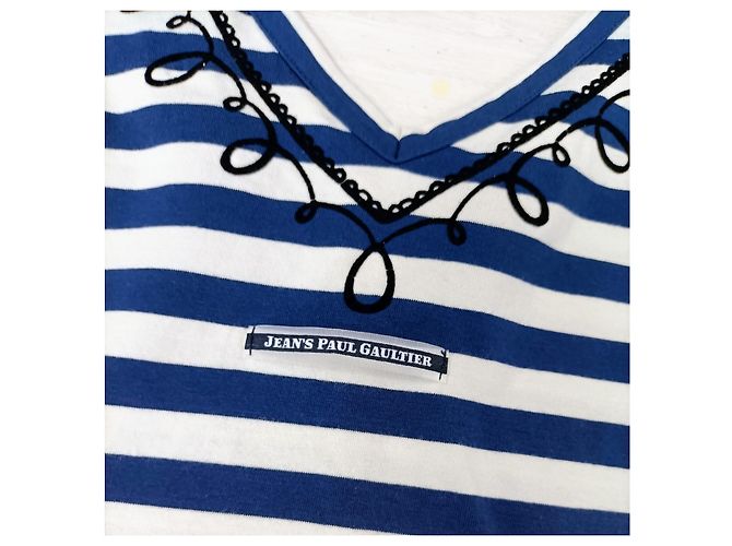 Camiseta Jean Paul Gaultier com listras brancas e azuis Branco Azul - vista 5