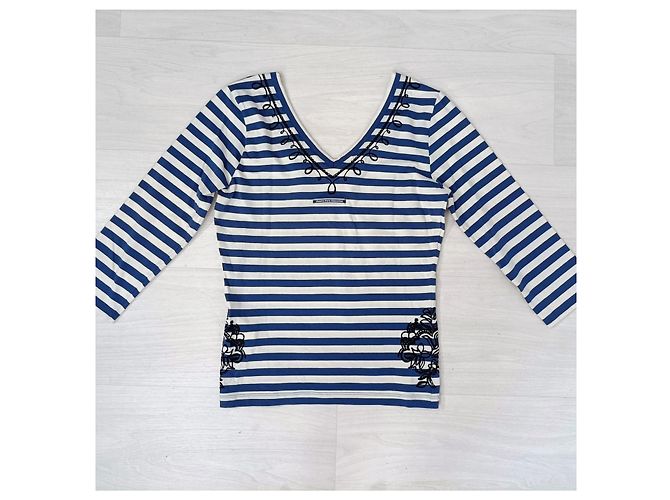 Camiseta Jean Paul Gaultier com listras brancas e azuis Branco Azul - vista 6