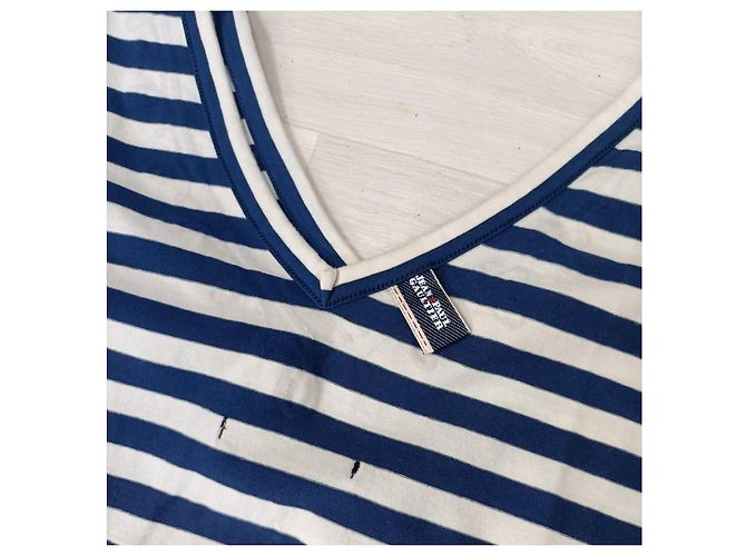 Camiseta Jean Paul Gaultier com listras brancas e azuis Branco Azul - vista 7
