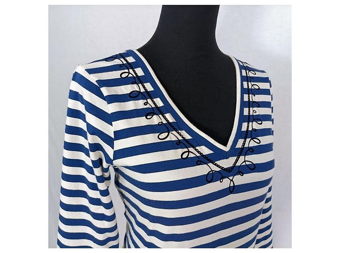 Camiseta Jean Paul Gaultier com listras brancas e azuis Branco Azul - vista 9