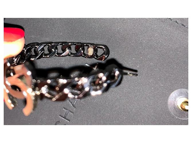 Orecchini a cerchio Chanel neri palladium Nero - vista 5