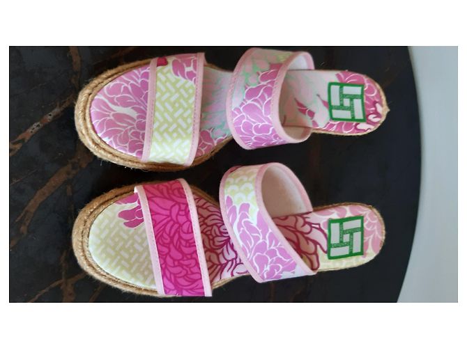 Autre Marque Manuel Canovas Keilsandaletten Blumenmuster Rosa Weiß Pink - Ansicht 4
