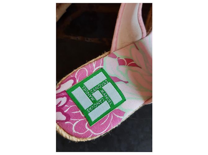 Autre Marque Manuel Canovas Keilsandaletten Blumenmuster Rosa Weiß Pink - Ansicht 5