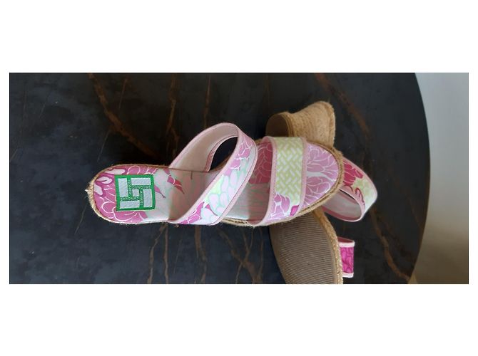 Autre Marque Manuel Canovas Keilsandaletten Blumenmuster Rosa Weiß Pink - Ansicht 8