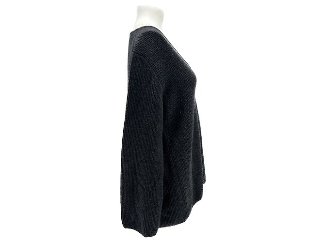Autre Marque Nicht Signiert / Unsignierte Strickwaren T.International M Wolle Grau - Ansicht 3