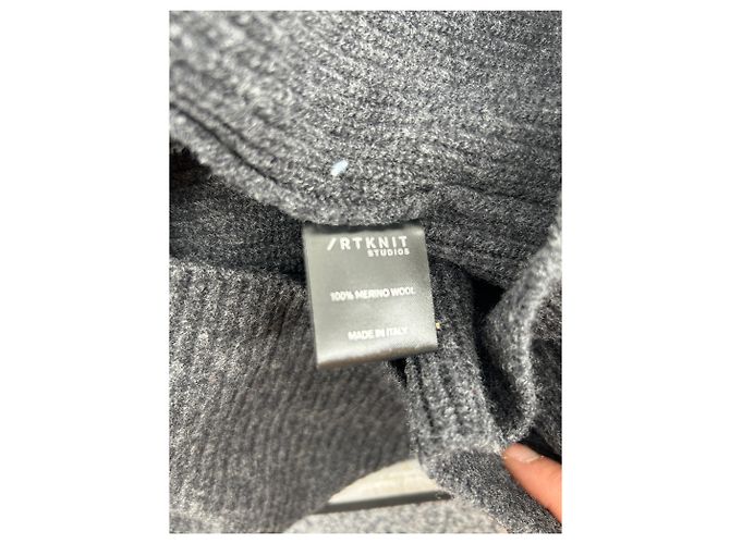 Autre Marque Nicht Signiert / Unsignierte Strickwaren T.International M Wolle Grau - Ansicht 6