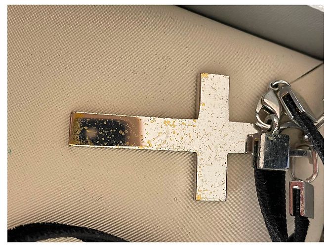 Collana Christian Dior Croce Nera in Acciaio Nero - vista 7
