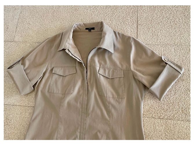 Autre Marque Vestido sahariano túnica tipo blusa beige algodón - vista 6