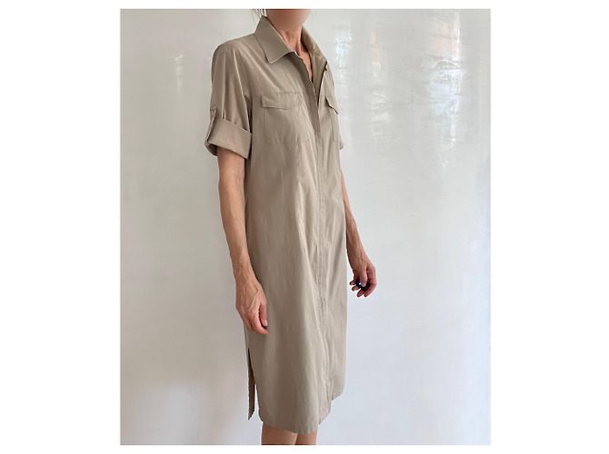 Autre Marque Vestido sahariano túnica tipo blusa beige algodón - vista 3