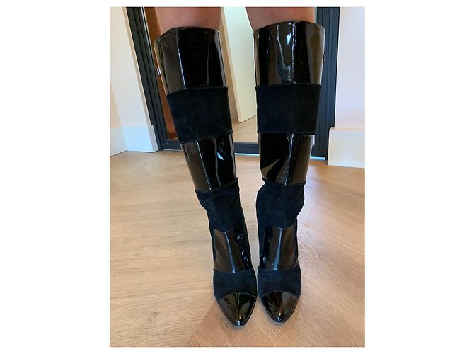 Botas de tacón Versace negras de ante y cuero 36.5 Negro - vista 10