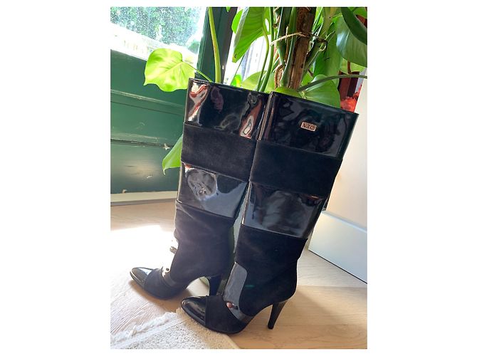 Botas de tacón Versace negras de ante y cuero 36.5 Negro - vista 2