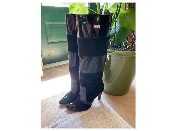 Botas de tacón Versace negras de ante y cuero 36.5 Negro - vista 3