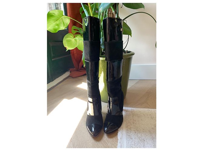 Botas de tacón Versace negras de ante y cuero 36.5 Negro - vista 4