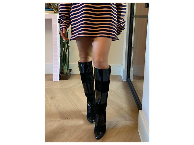 Botas de tacón Versace negras de ante y cuero 36.5 Negro - vista 9