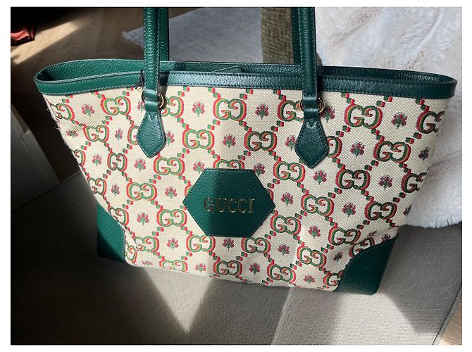 Borsa Tote Gucci Ophidia Centennial Beige Verde - vista 3