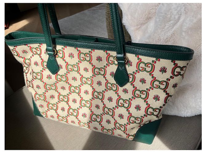 Borsa Tote Gucci Ophidia Centennial Beige Verde - vista 9