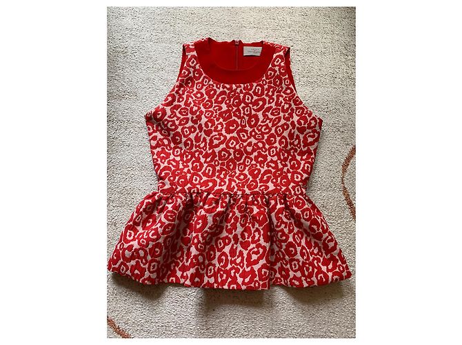 Preen By Thornton Bregazzi Blusa Peplum Jacquard Estampado Leopardo Rojo Blanco Roja Burdeos - vista 5