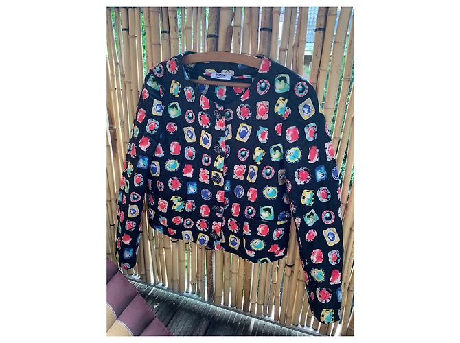 Jaqueta cropped Moschino Cheap And Chic de seda estampa joias Multicor - vista 2