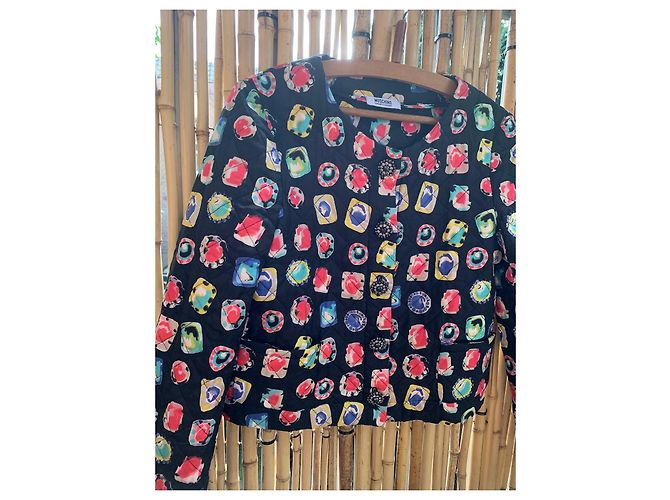 Jaqueta cropped Moschino Cheap And Chic de seda estampa joias Multicor - vista 3