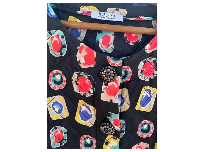 Jaqueta cropped Moschino Cheap And Chic de seda estampa joias Multicor - vista 5