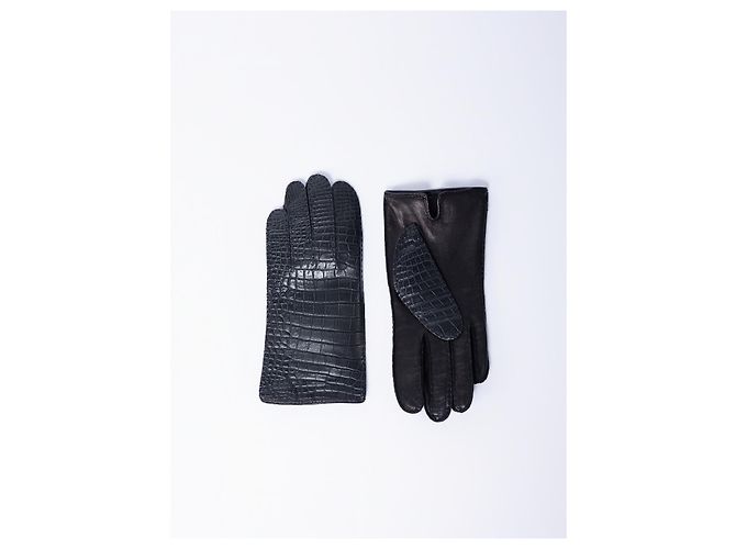 Autre Marque Handschuhe aus Krokodilleder (Seidenfutter) **selten** Schwarz - Ansicht 2