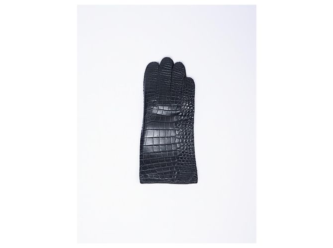 Autre Marque Handschuhe aus Krokodilleder (Seidenfutter) **selten** Schwarz - Ansicht 3