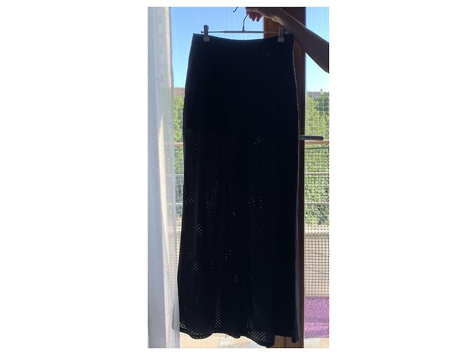 Chanel Pantalones Anchos Negros de Algodón Perforados - vista 10