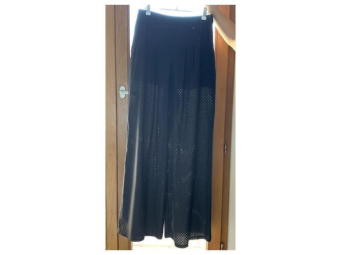 Chanel Pantalones Anchos Negros de Algodón Perforados - vista 11