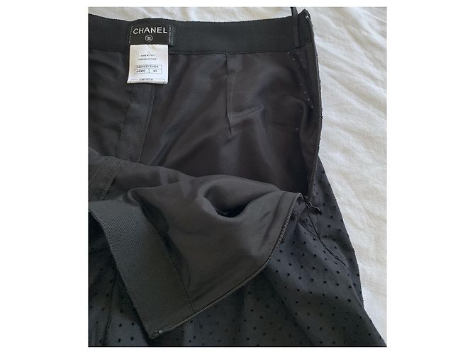 Chanel Pantalones Anchos Negros de Algodón Perforados - vista 12
