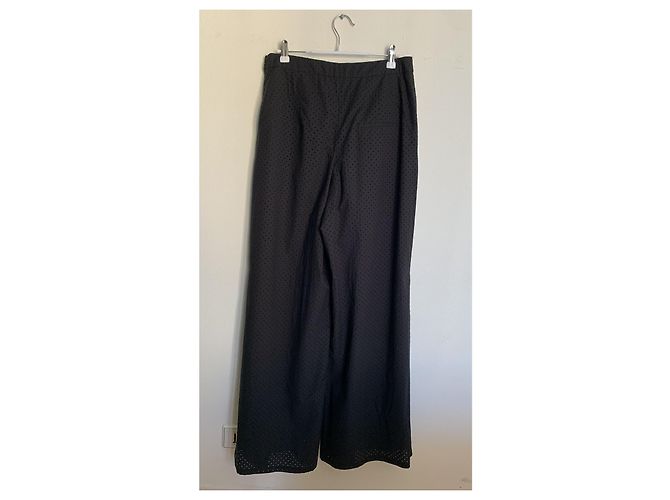 Chanel Pantalones Anchos Negros de Algodón Perforados - vista 13