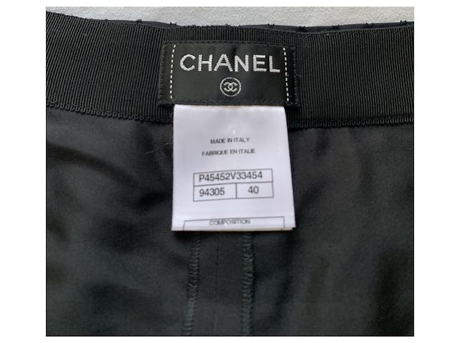 Chanel Pantalones Anchos Negros de Algodón Perforados - vista 3